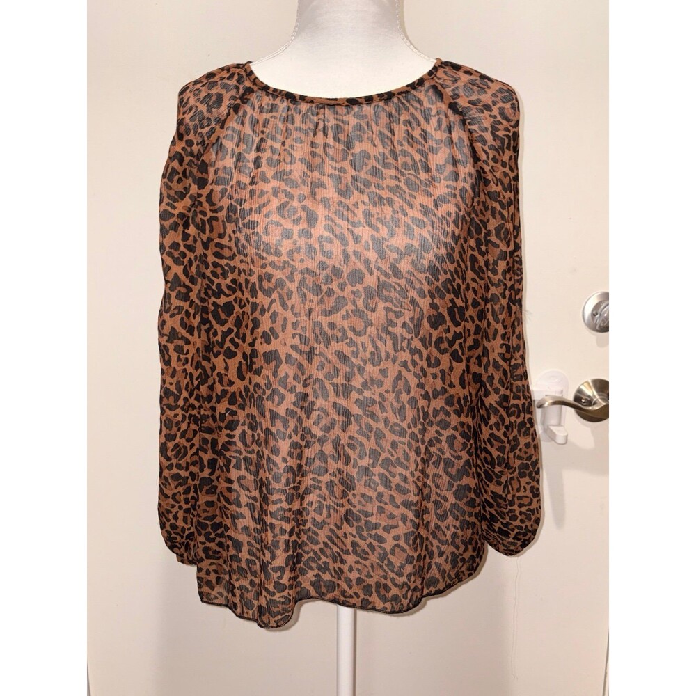 Blouse ZARA WOMEN Leopard Animal Print Flowing‎ Blouse Size XS